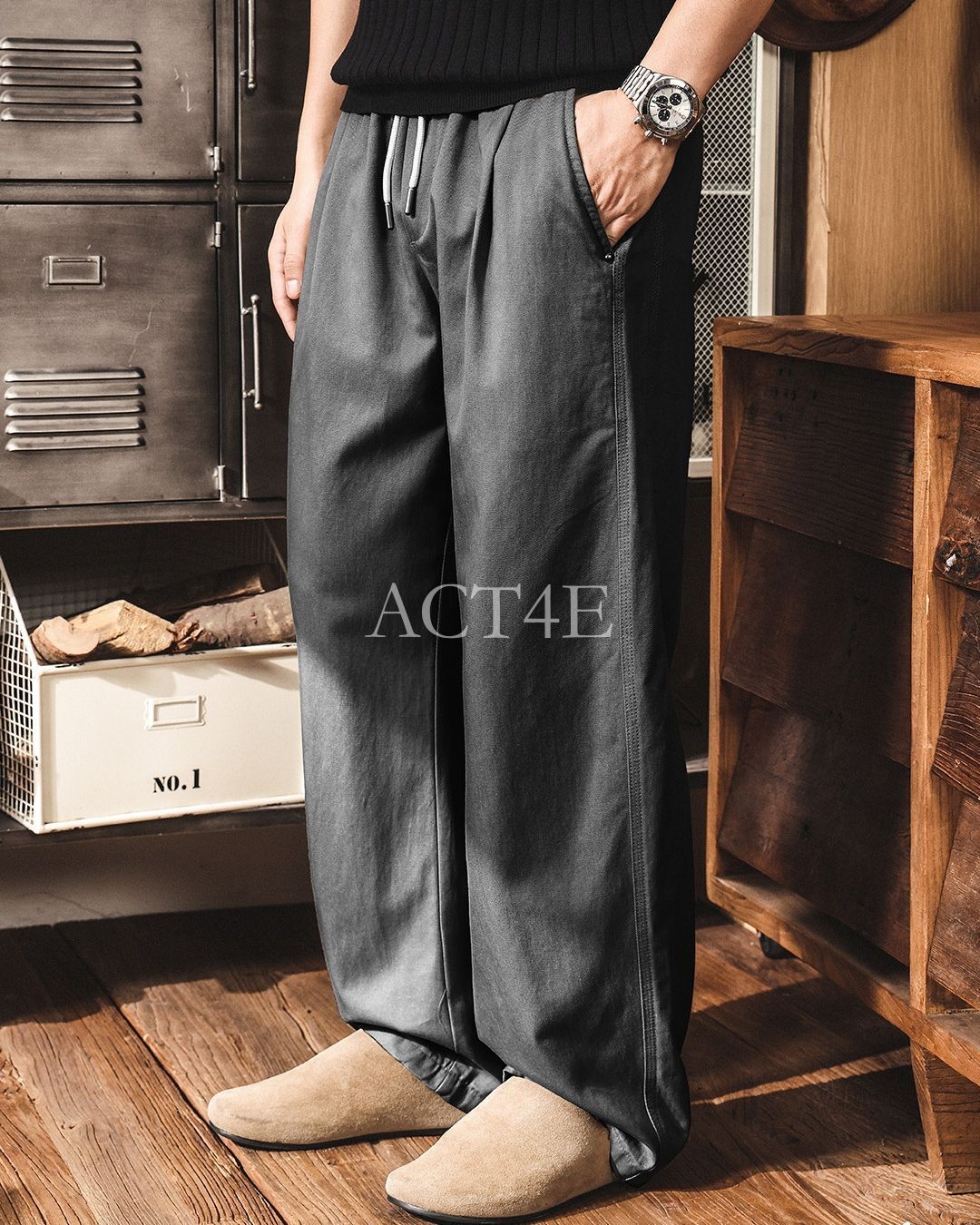 【28-38】relaxed fit casual wide pants 【ACT0255】