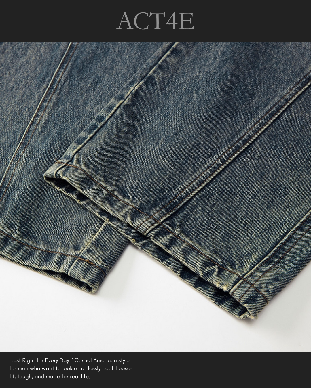 【S-4XL】loose fit vintage washed denim pants 【ACT0273】