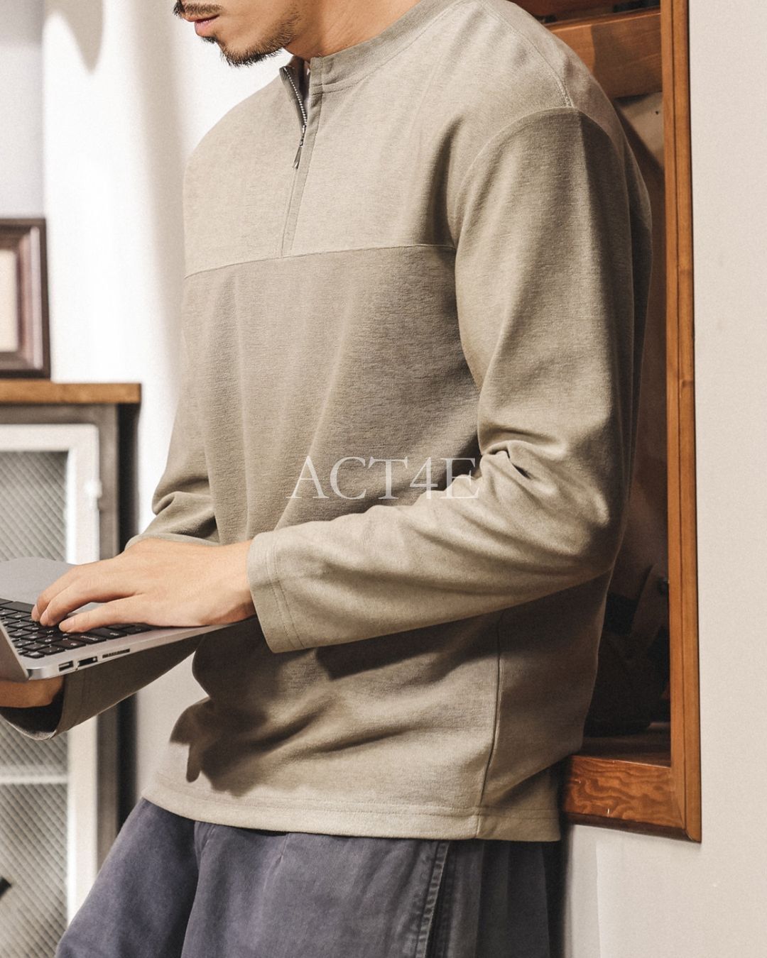 【M-4XL】casual half zip long sleeve sweatshirt 【ACT0268】