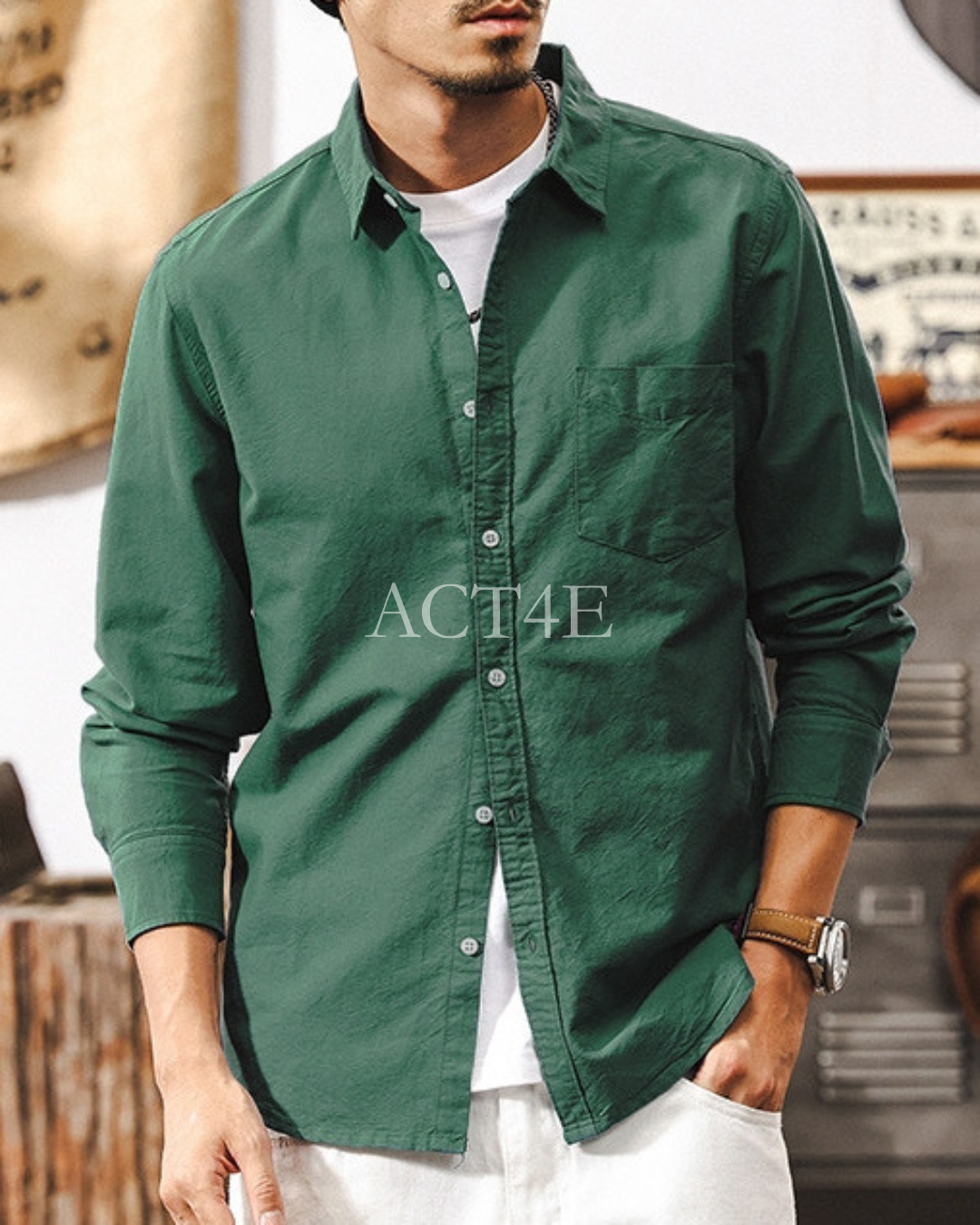 【M-3XL】casual washed solid long sleeve shirt 【ACT0296】