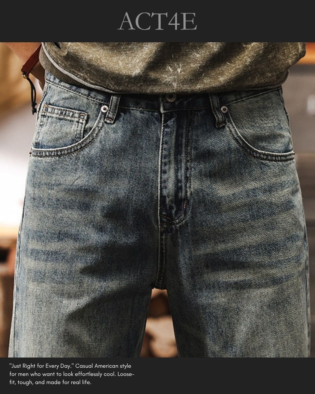 【28-40】vintage washed straight denim pants 【ACT0250】