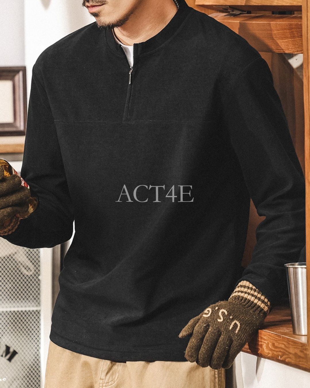 【M-4XL】casual half zip long sleeve sweatshirt 【ACT0268】