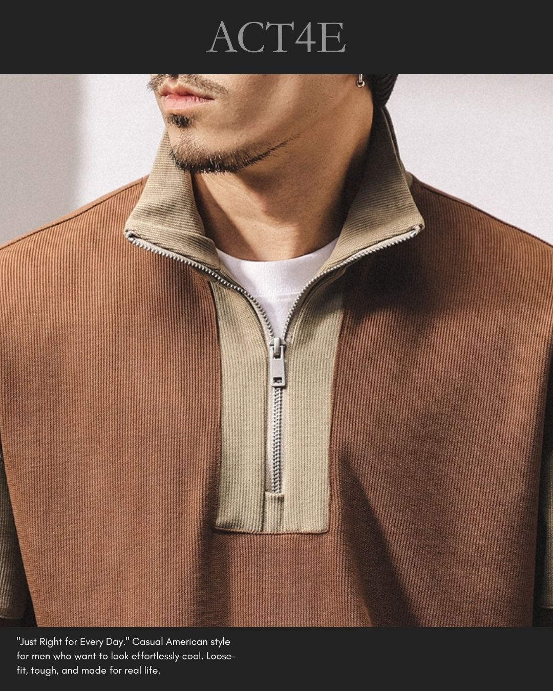 【M-4XL】colorblock half zip ribbed sweatshirt 【ACT0267】