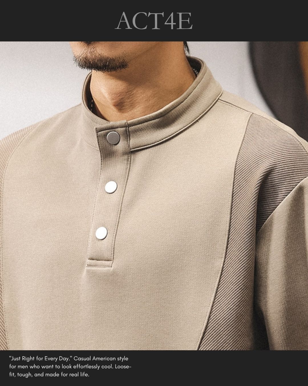 【M-4XL】henley neck vintage casual sweatshirt 【ACT0259】
