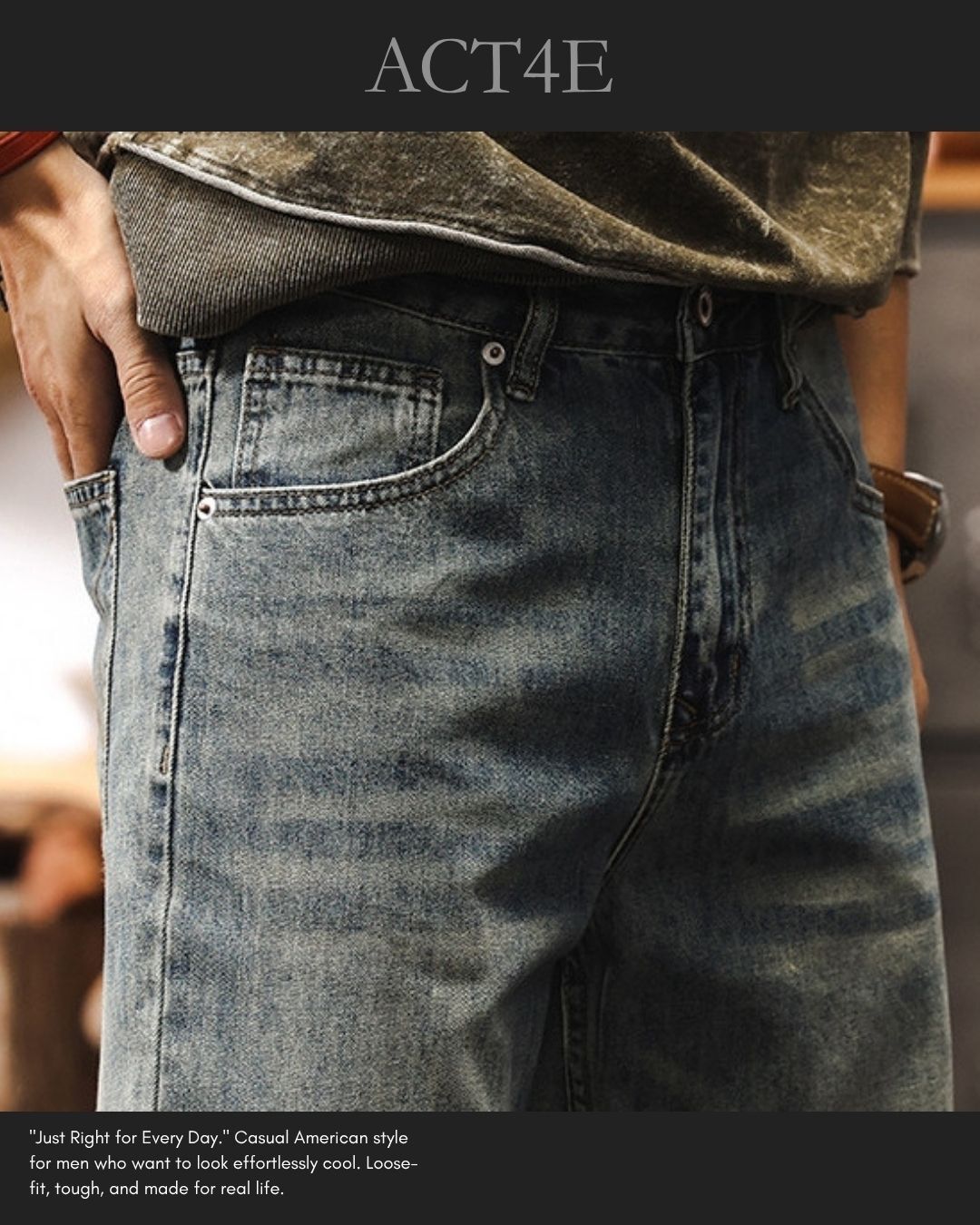 【28-40】vintage washed straight denim pants 【ACT0250】