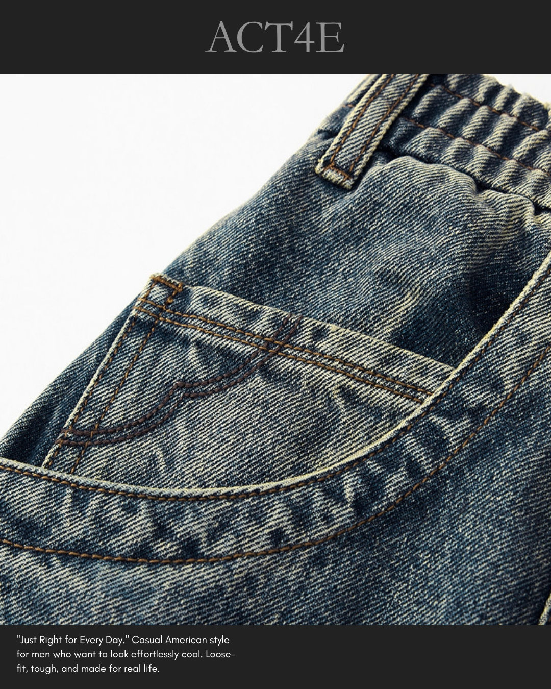 【S-4XL】loose fit vintage washed denim pants 【ACT0273】