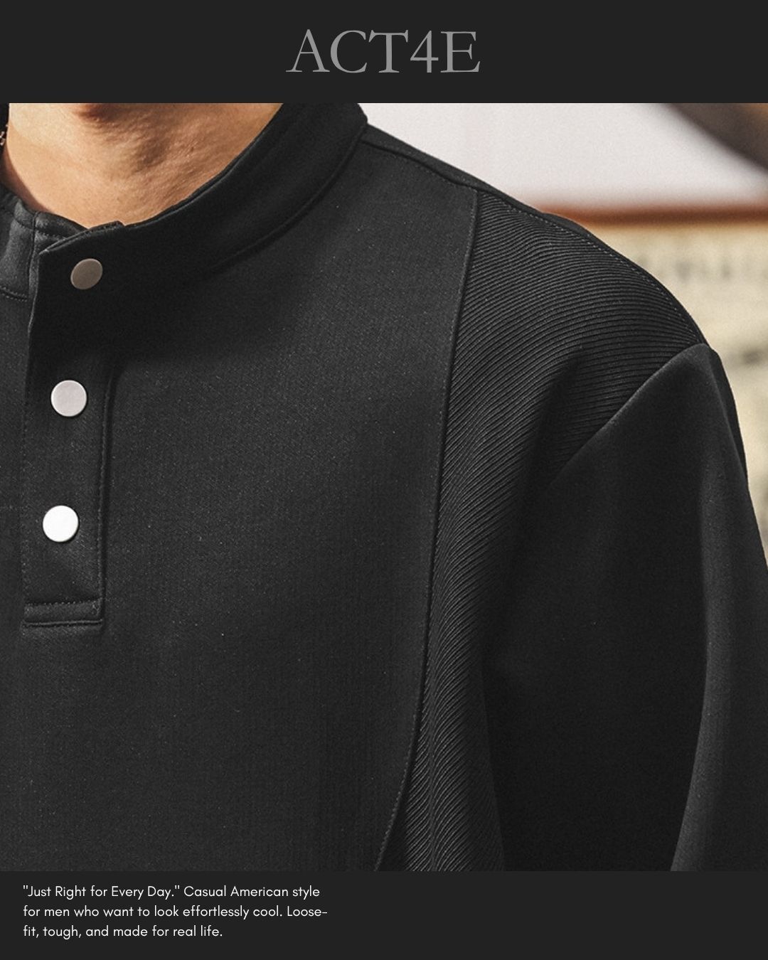 【M-4XL】henley neck vintage casual sweatshirt 【ACT0256】