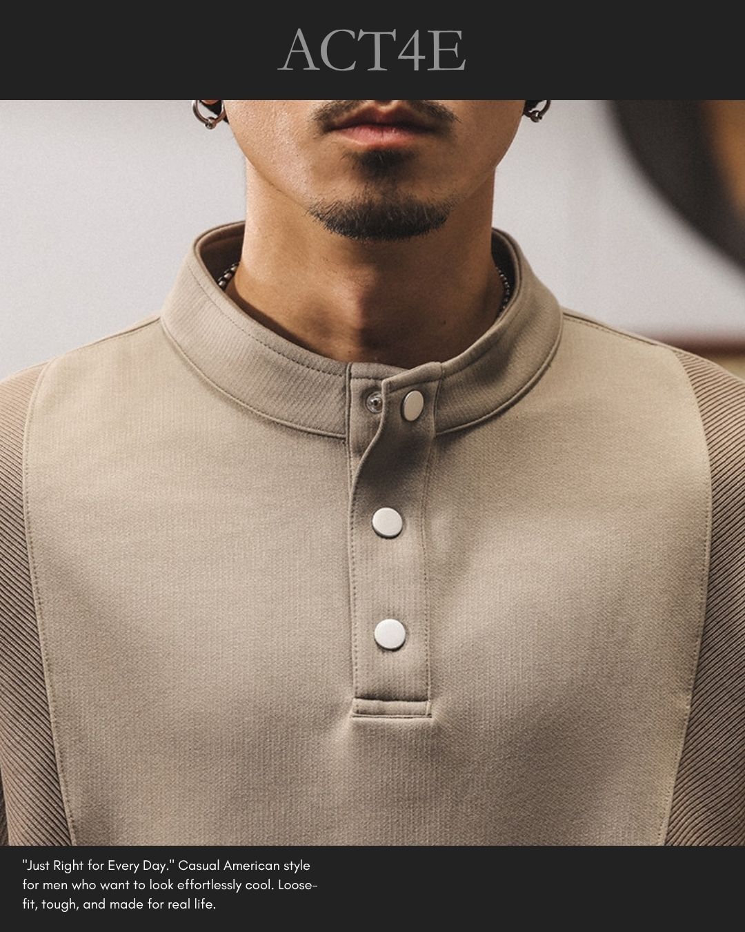 【M-4XL】henley neck vintage casual sweatshirt 【ACT0259】