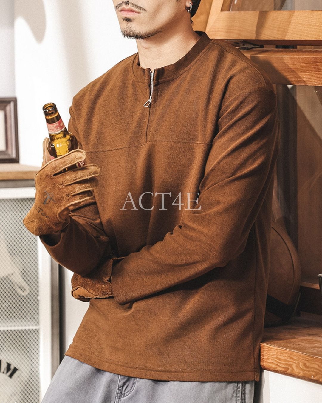 【M-4XL】casual half zip long sleeve sweatshirt 【ACT0268】