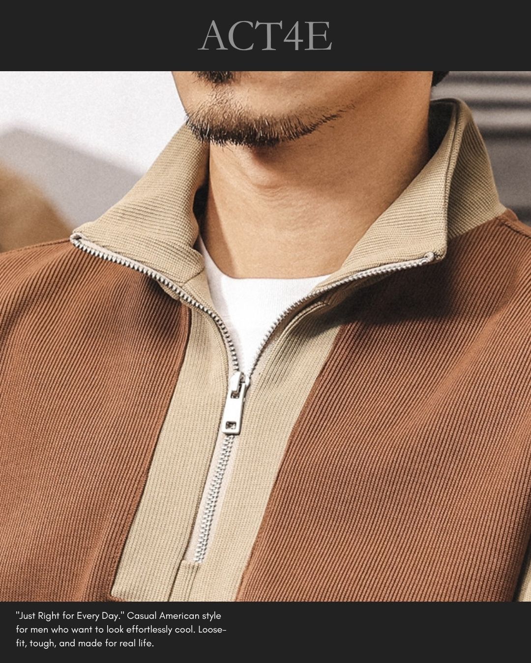 【M-4XL】colorblock half zip ribbed sweatshirt 【ACT0267】