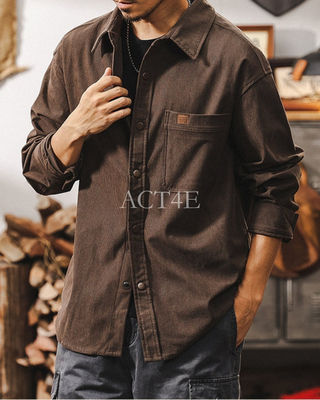 【M-4XL】relaxed fit corduroy long shirt 【ACT0299】