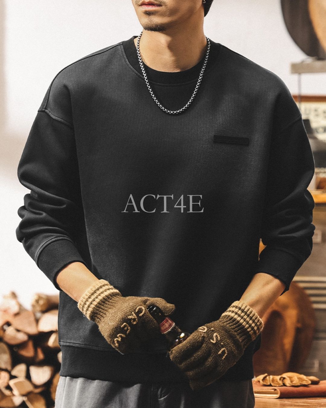 【S-4XL】casual relaxed crewneck fleece sweatshirt 【ACT0264】