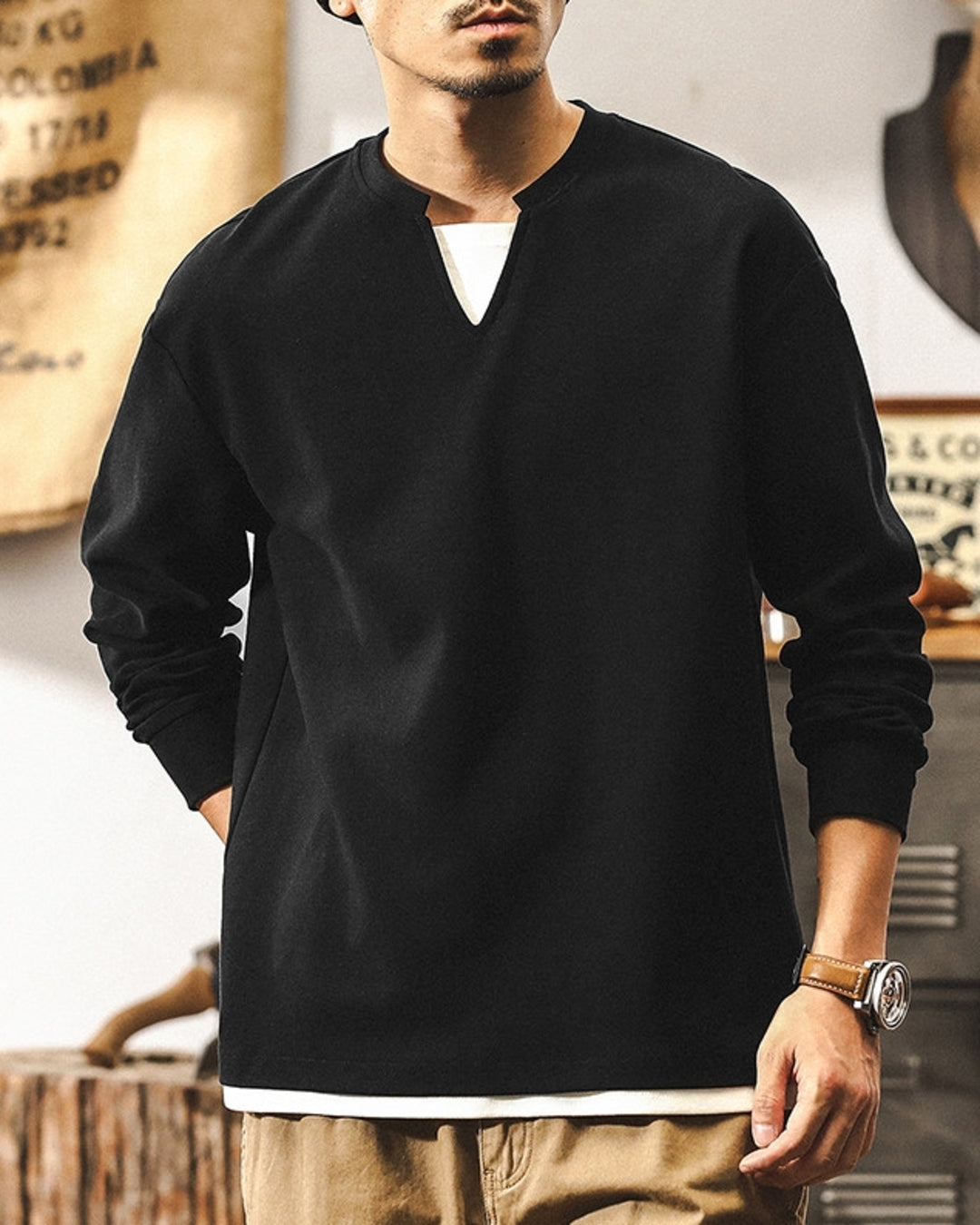 【M-4XL】layered v-neck long sleeve sweatshirt 【ACT0247】