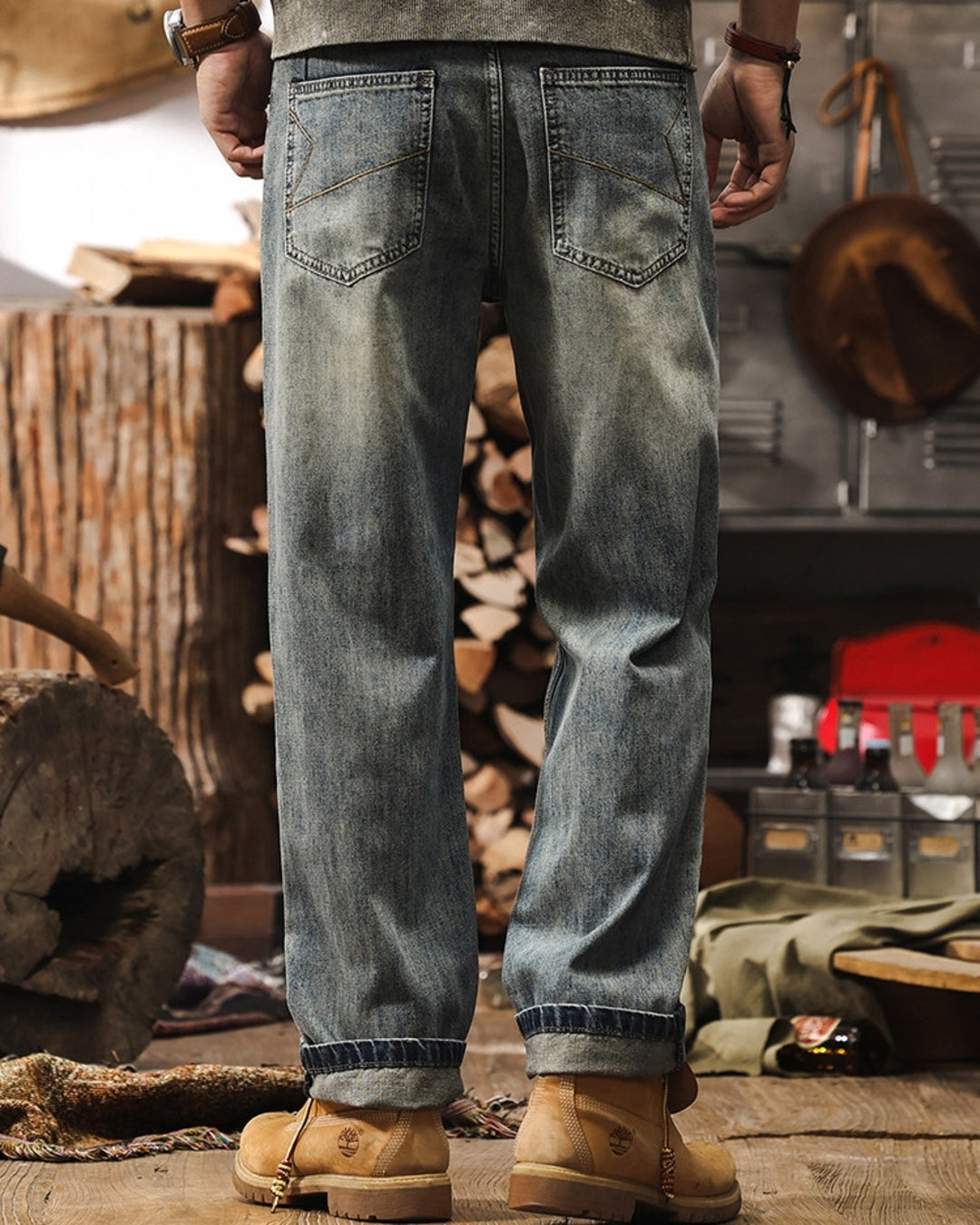 【28-40】vintage washed straight denim pants 【ACT0250】