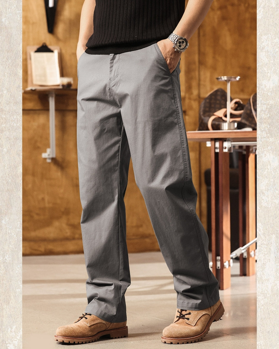 【28-38】straight fit casual cotton pants 【ACT0254】