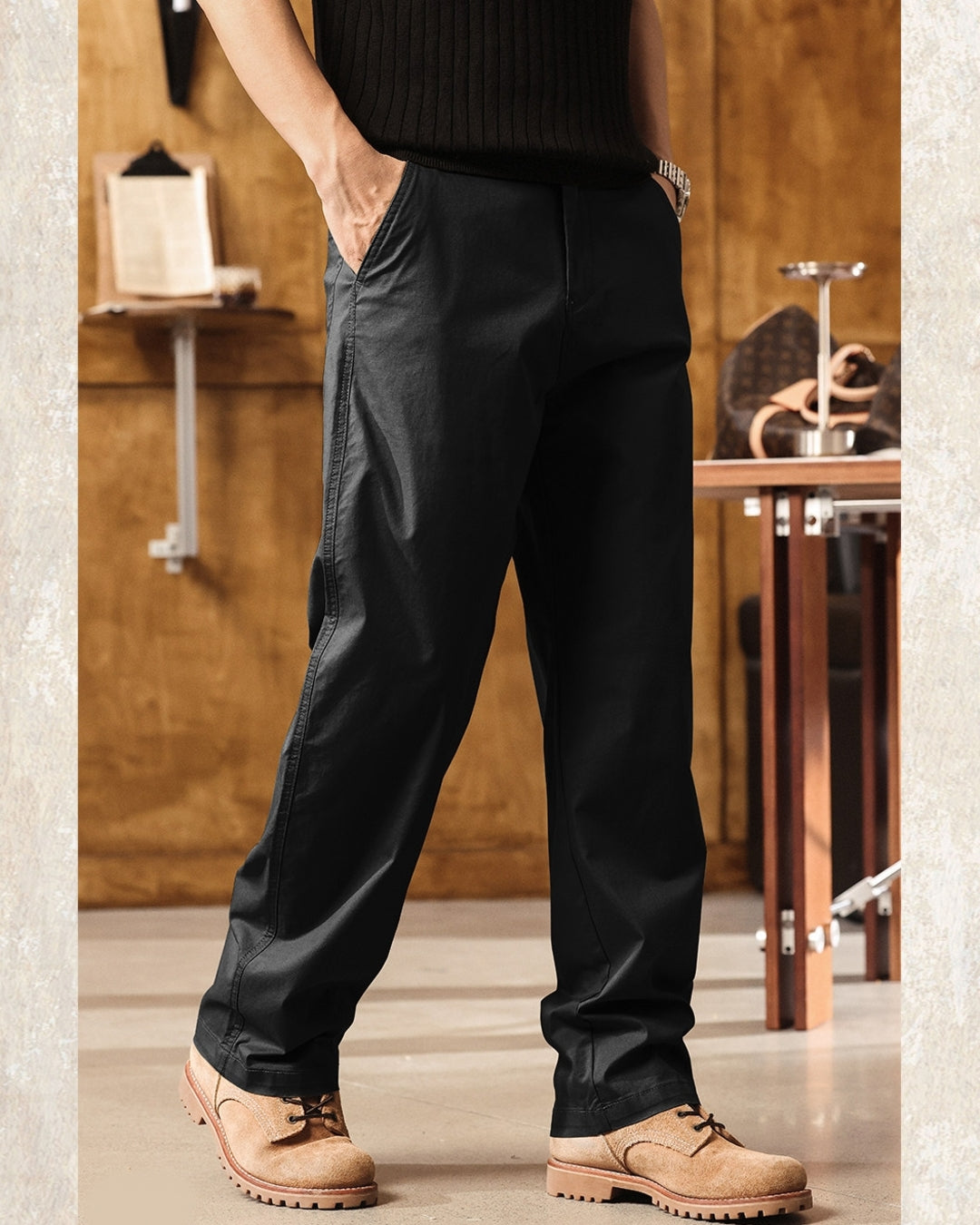 【28-38】straight fit casual cotton pants 【ACT0254】