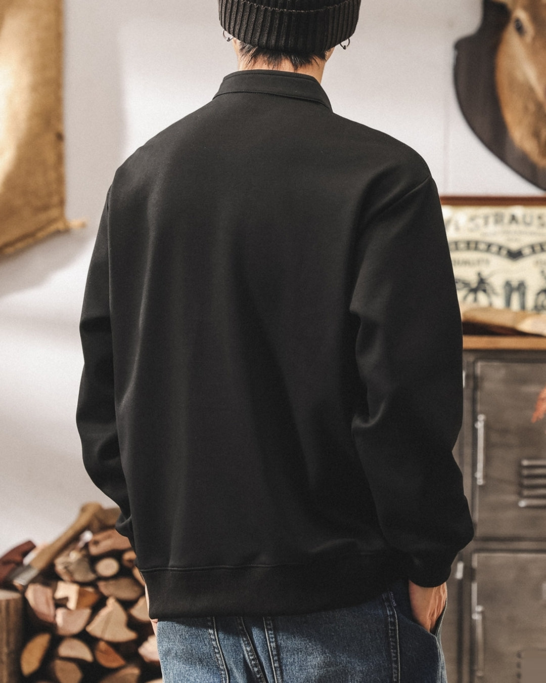 【M-4XL】henley neck vintage casual sweatshirt 【ACT0256】