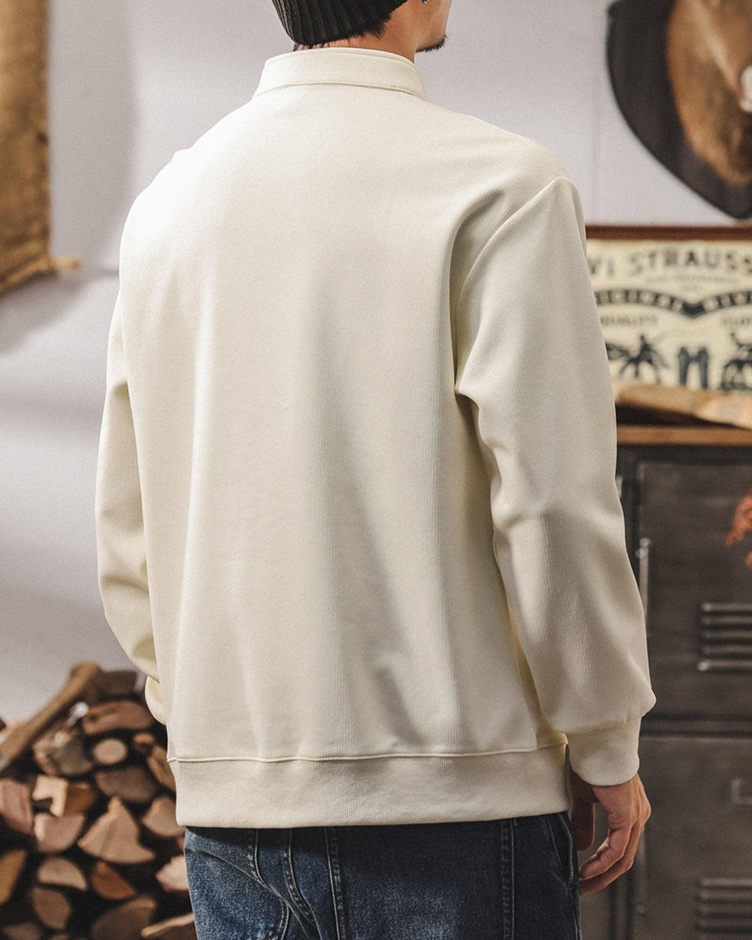 【M-4XL】henley neck vintage casual sweatshirt 【ACT0256】
