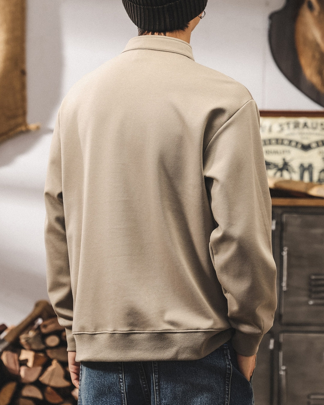 【M-4XL】henley neck vintage casual sweatshirt 【ACT0259】