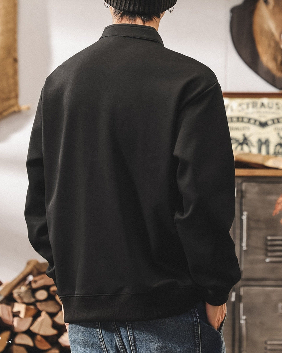 【M-4XL】henley neck vintage casual sweatshirt 【ACT0259】