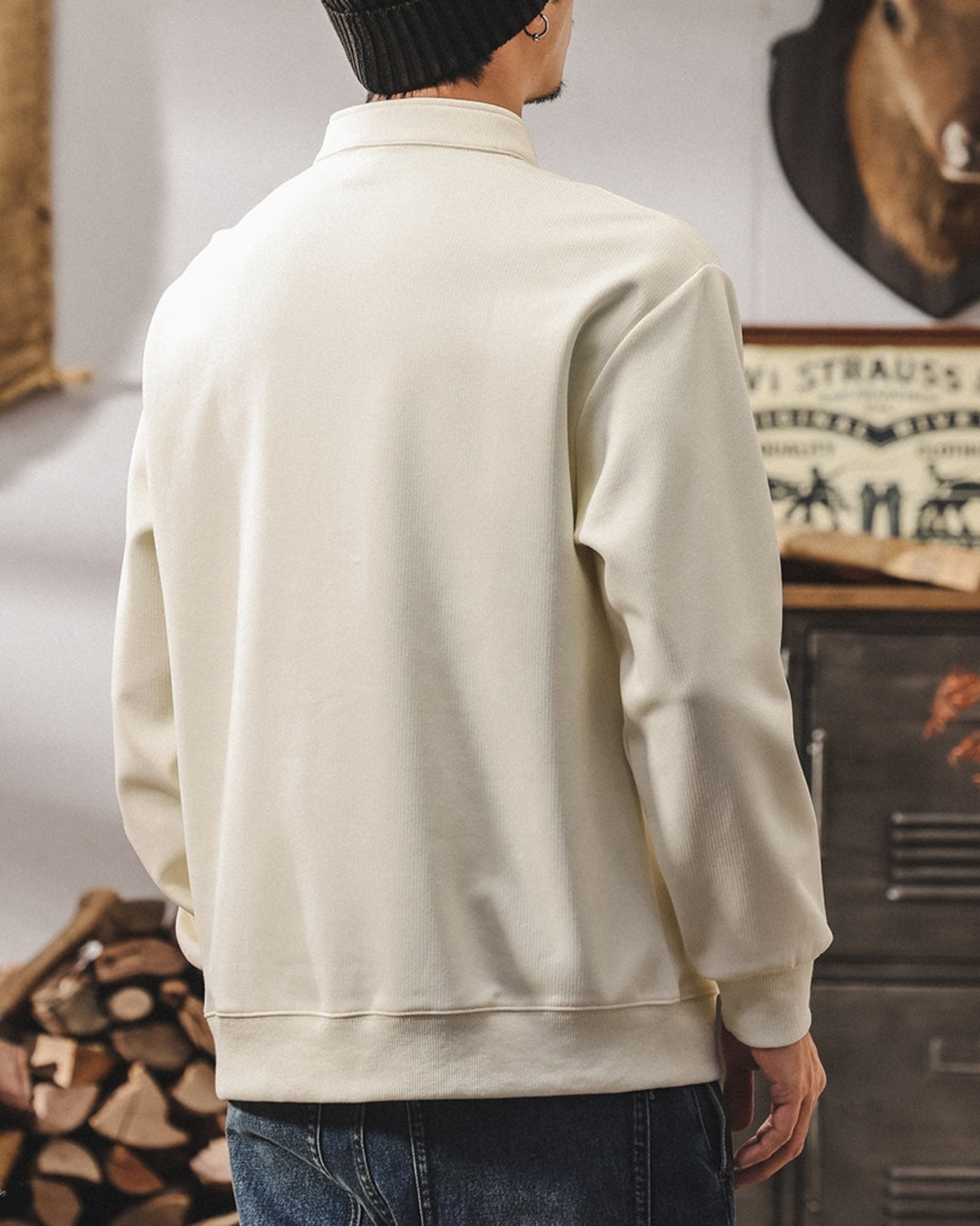 【M-4XL】henley neck vintage casual sweatshirt 【ACT0259】