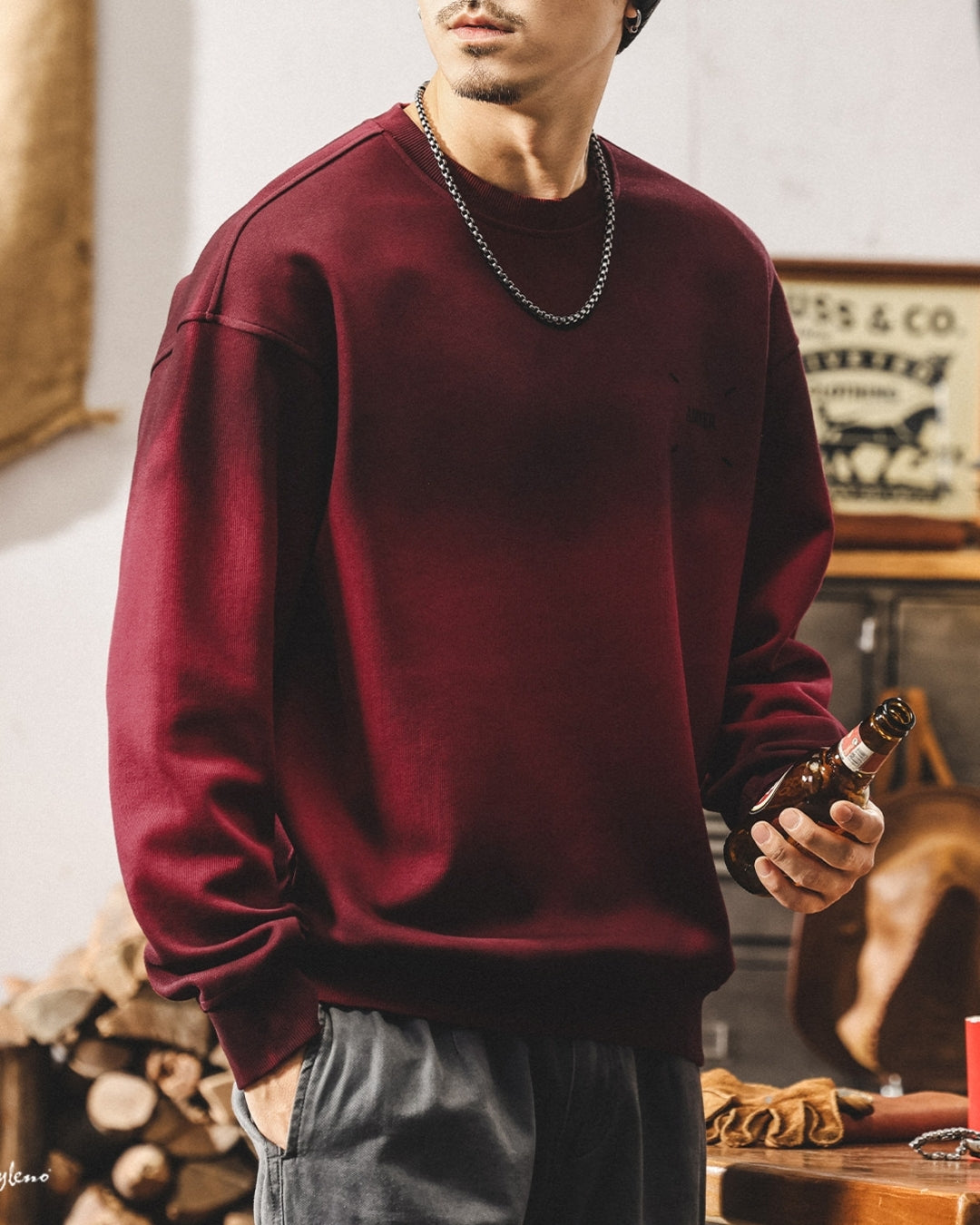 【S-4XL】relaxed fit chest print sweatshirt 【ACT0263】