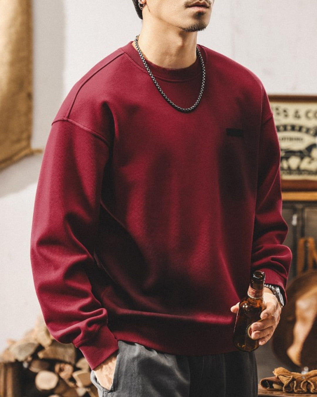 【S-4XL】casual relaxed crewneck fleece sweatshirt 【ACT0264】