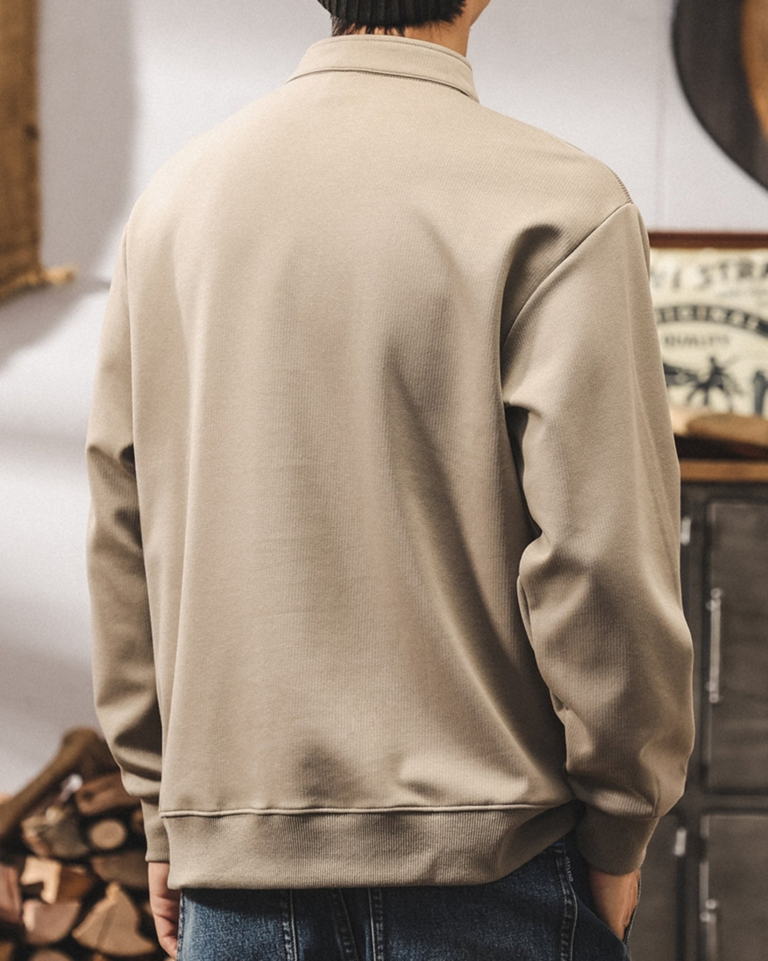 【M-4XL】retro henley neck panel sweatshirt 【ACT0265】