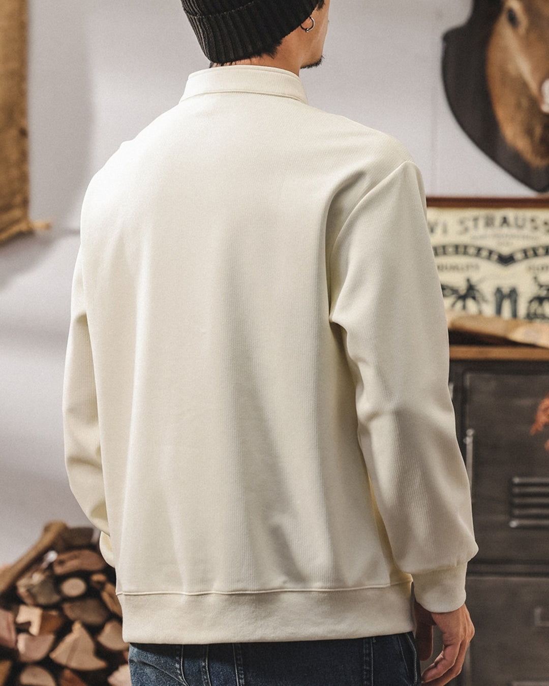 【M-4XL】retro henley neck panel sweatshirt 【ACT0265】