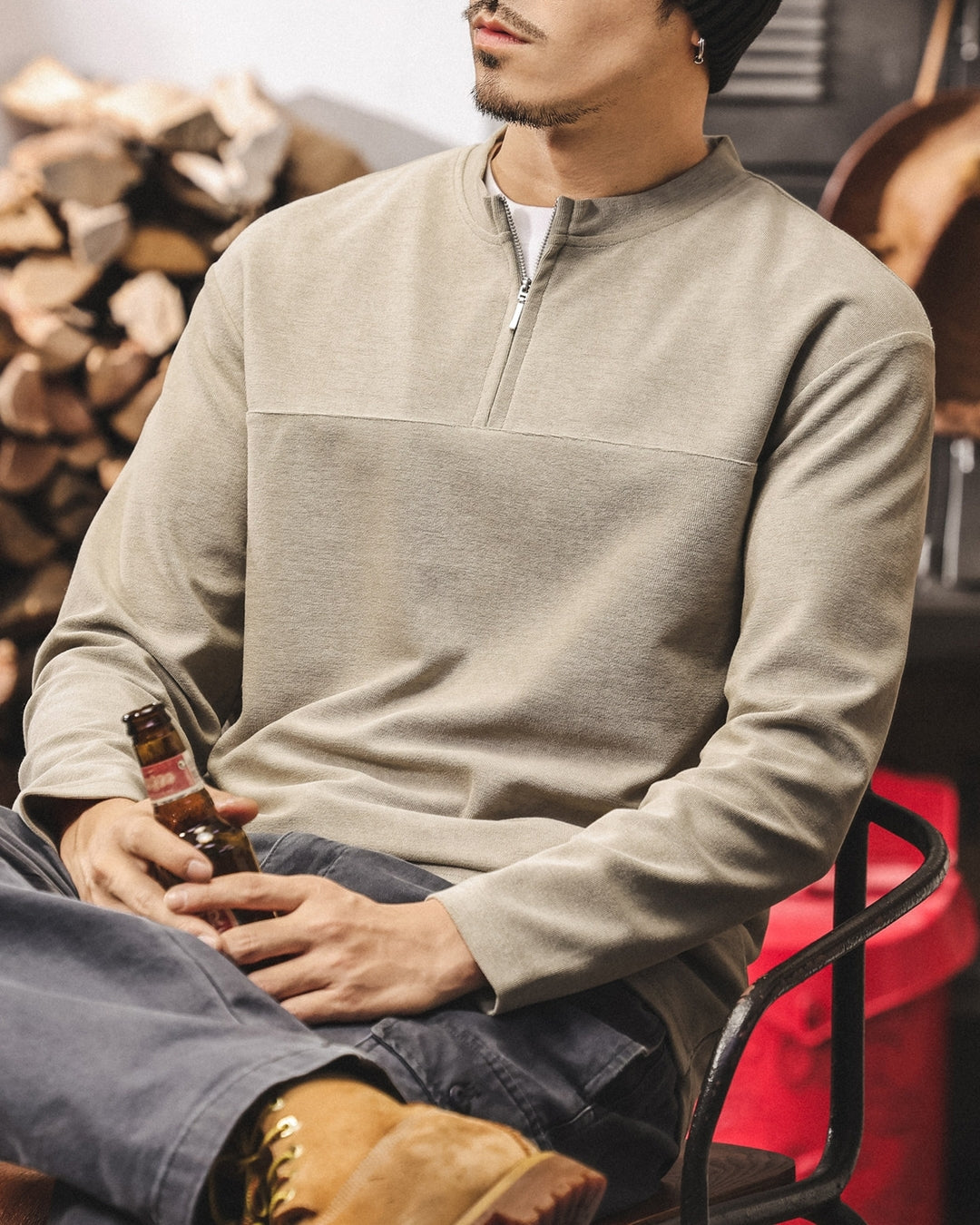 【M-4XL】casual half zip long sleeve sweatshirt 【ACT0268】