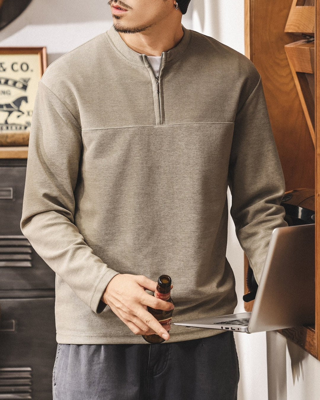 【M-4XL】casual half zip long sleeve sweatshirt 【ACT0268】