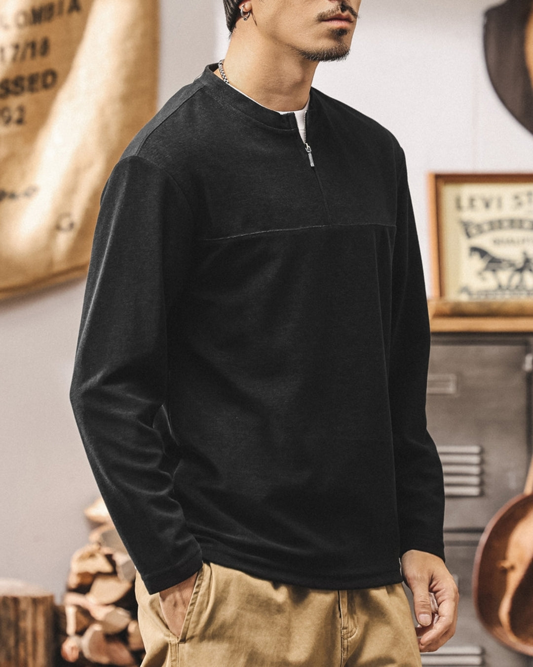 【M-4XL】casual half zip long sleeve sweatshirt 【ACT0268】