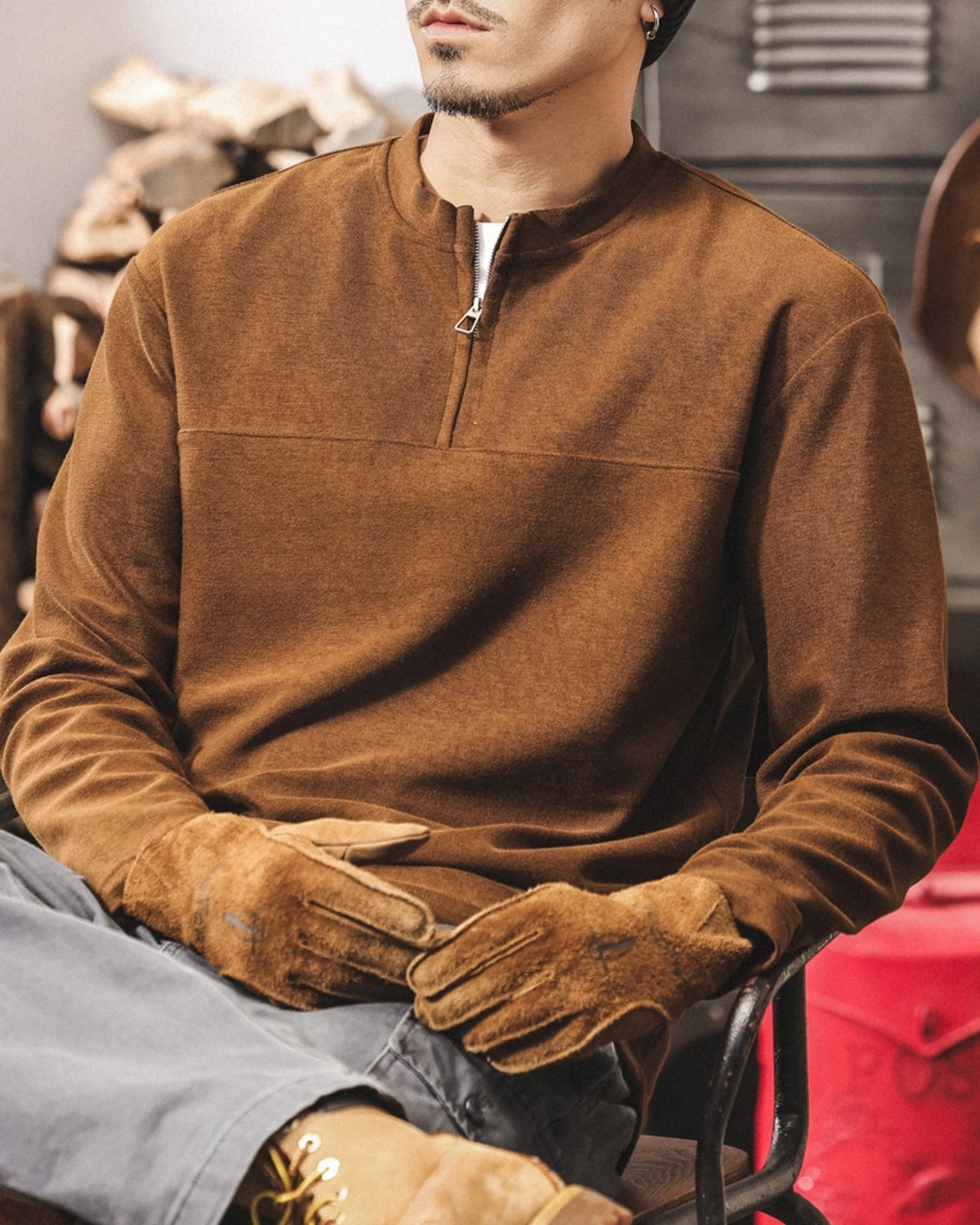 【M-4XL】casual half zip long sleeve sweatshirt 【ACT0268】