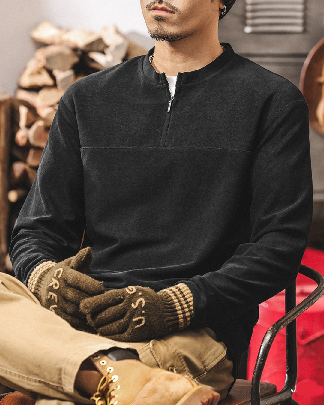 【M-4XL】casual half zip long sleeve sweatshirt 【ACT0268】