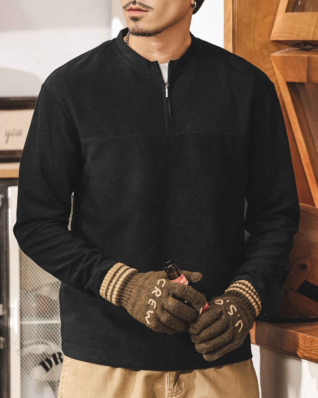 【M-4XL】casual half zip long sleeve sweatshirt 【ACT0268】