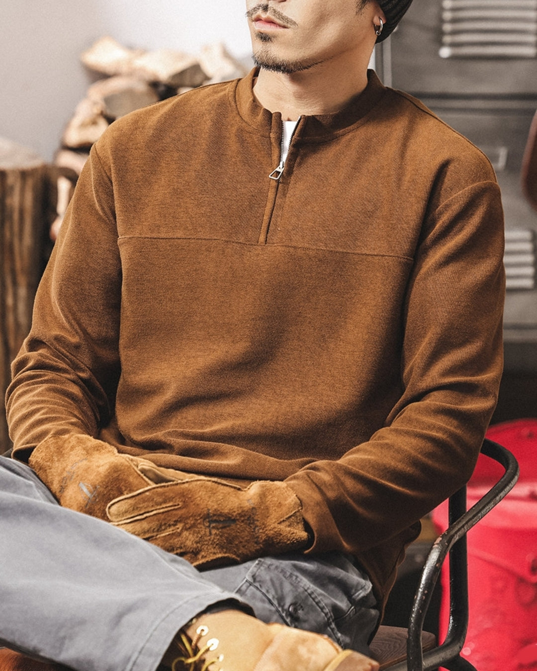 【M-4XL】casual half zip long sleeve sweatshirt 【ACT0268】