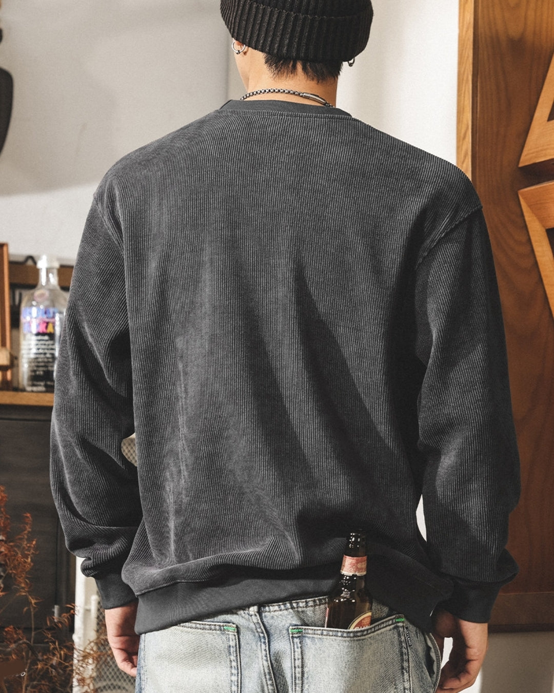 【M-4XL】loose fit corduroy ribbed sweatshirt 【ACT0270】