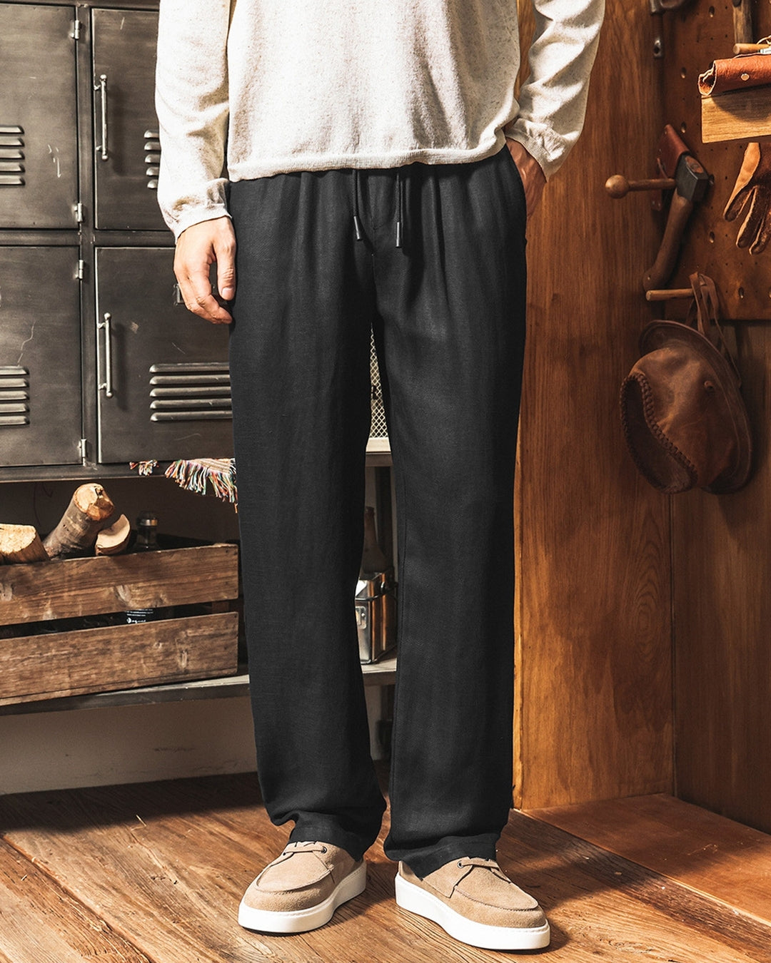 【M-3XL】relaxed fit linen blend trousers 【ACT0271】