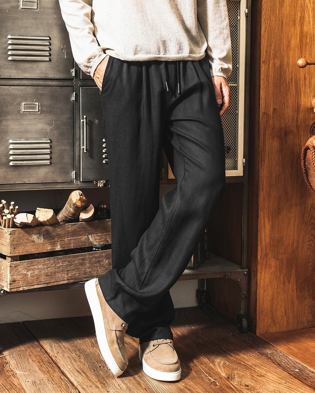 【M-3XL】relaxed fit linen blend trousers 【ACT0271】