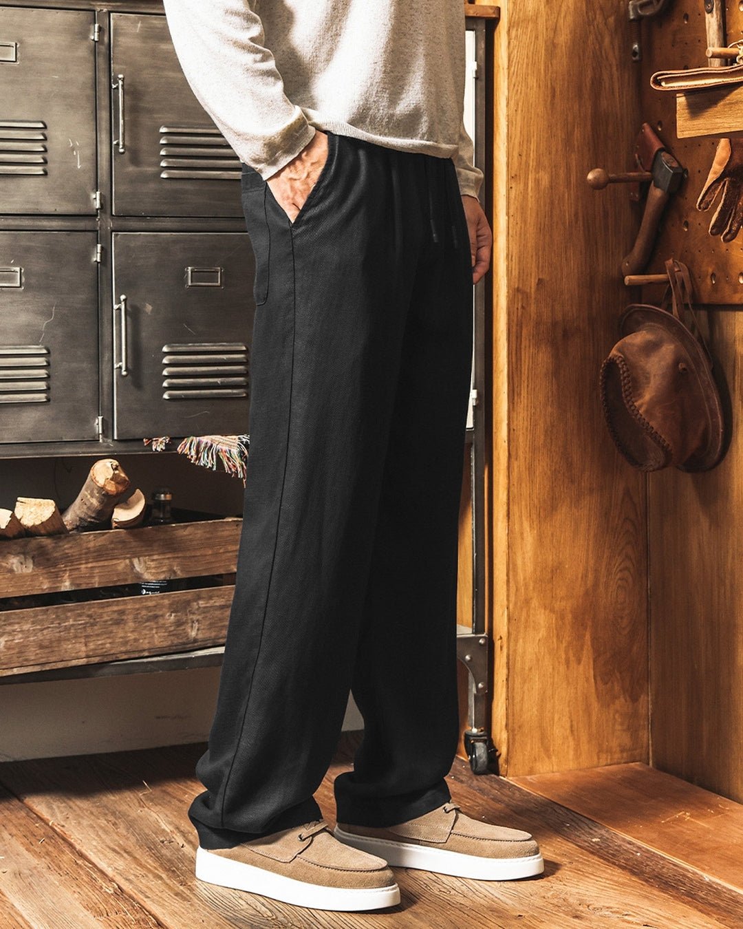 【M-3XL】relaxed fit linen blend trousers 【ACT0271】