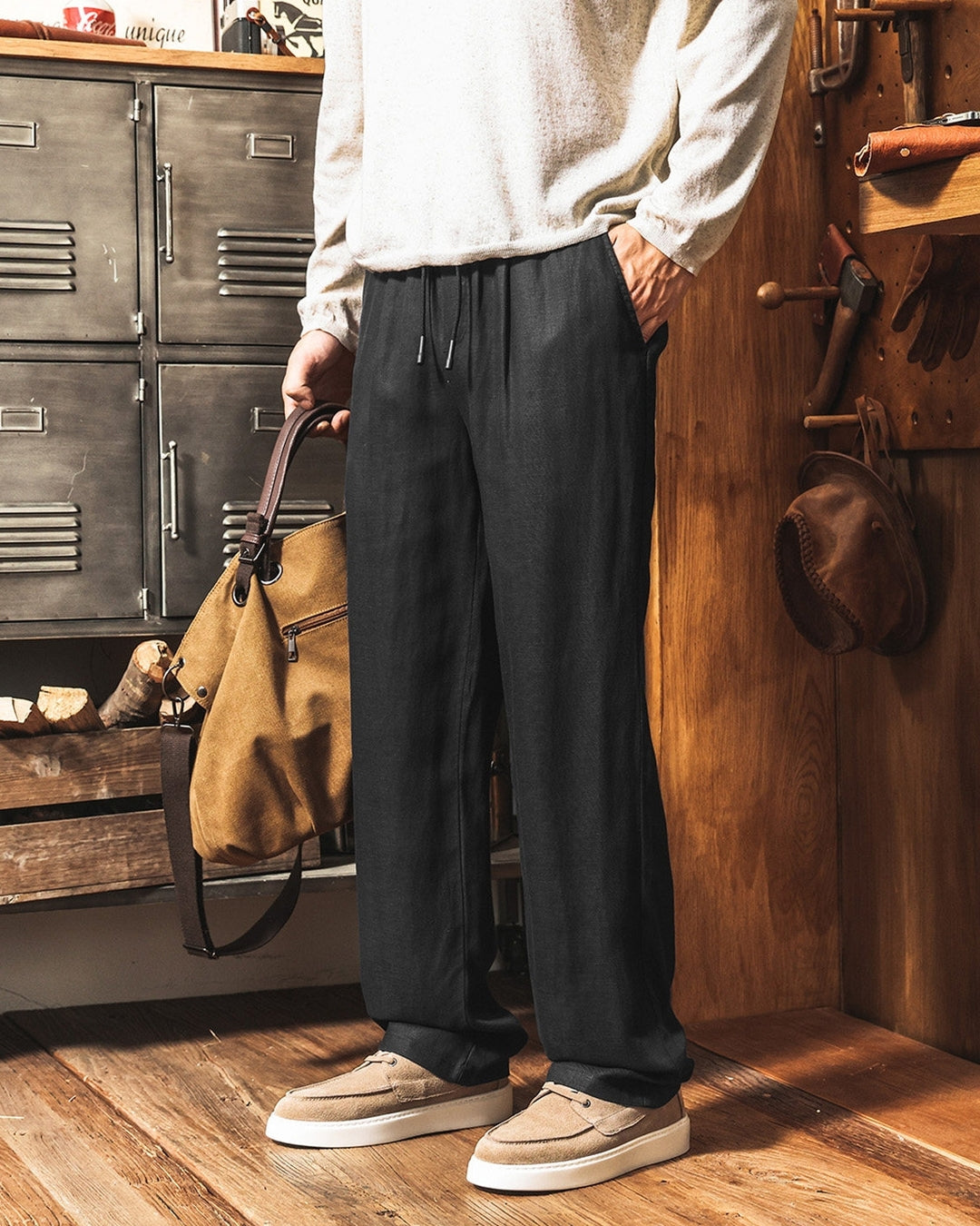 【M-3XL】relaxed fit linen blend trousers 【ACT0271】