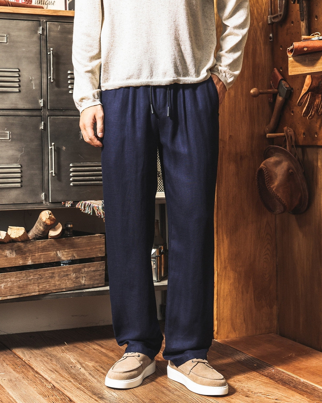 【M-3XL】relaxed fit linen blend trousers 【ACT0271】