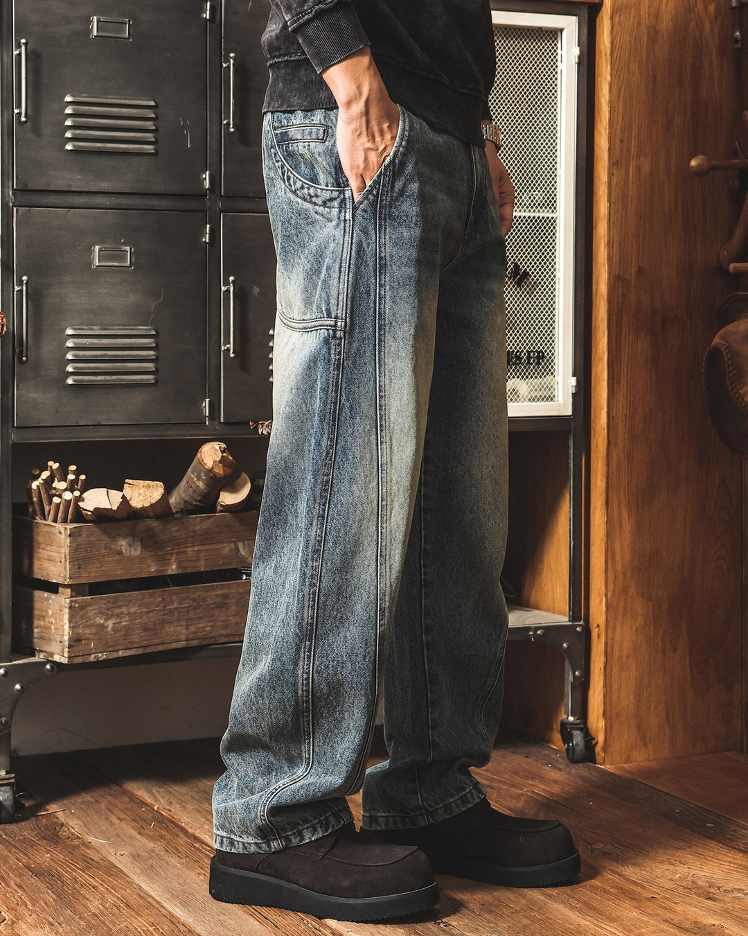 【S-4XL】loose fit vintage washed denim pants 【ACT0273】