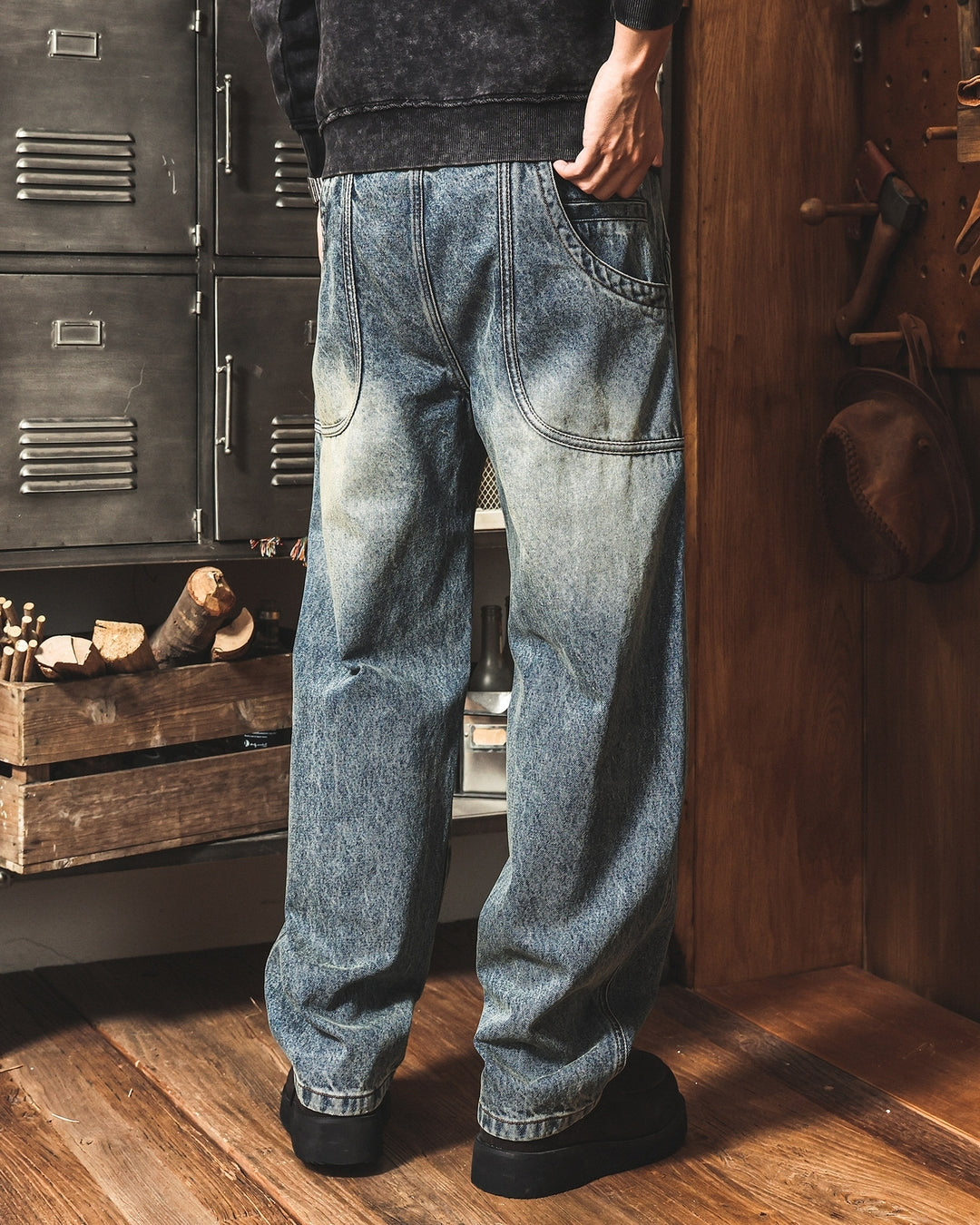 【S-4XL】loose fit vintage washed denim pants 【ACT0273】