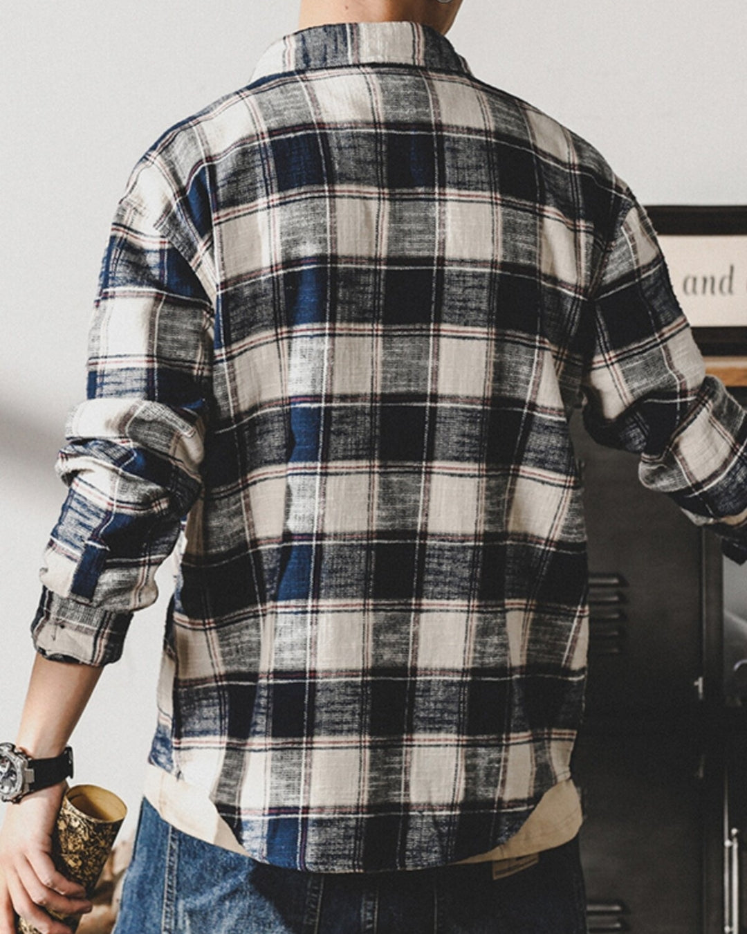 【M-3XL】vintage plaid long sleeve shirt 【ACT0295】