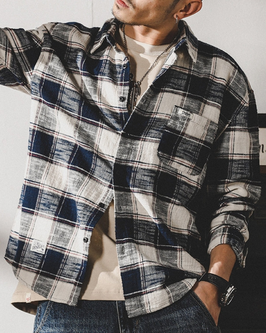 【M-3XL】vintage plaid long sleeve shirt 【ACT0295】
