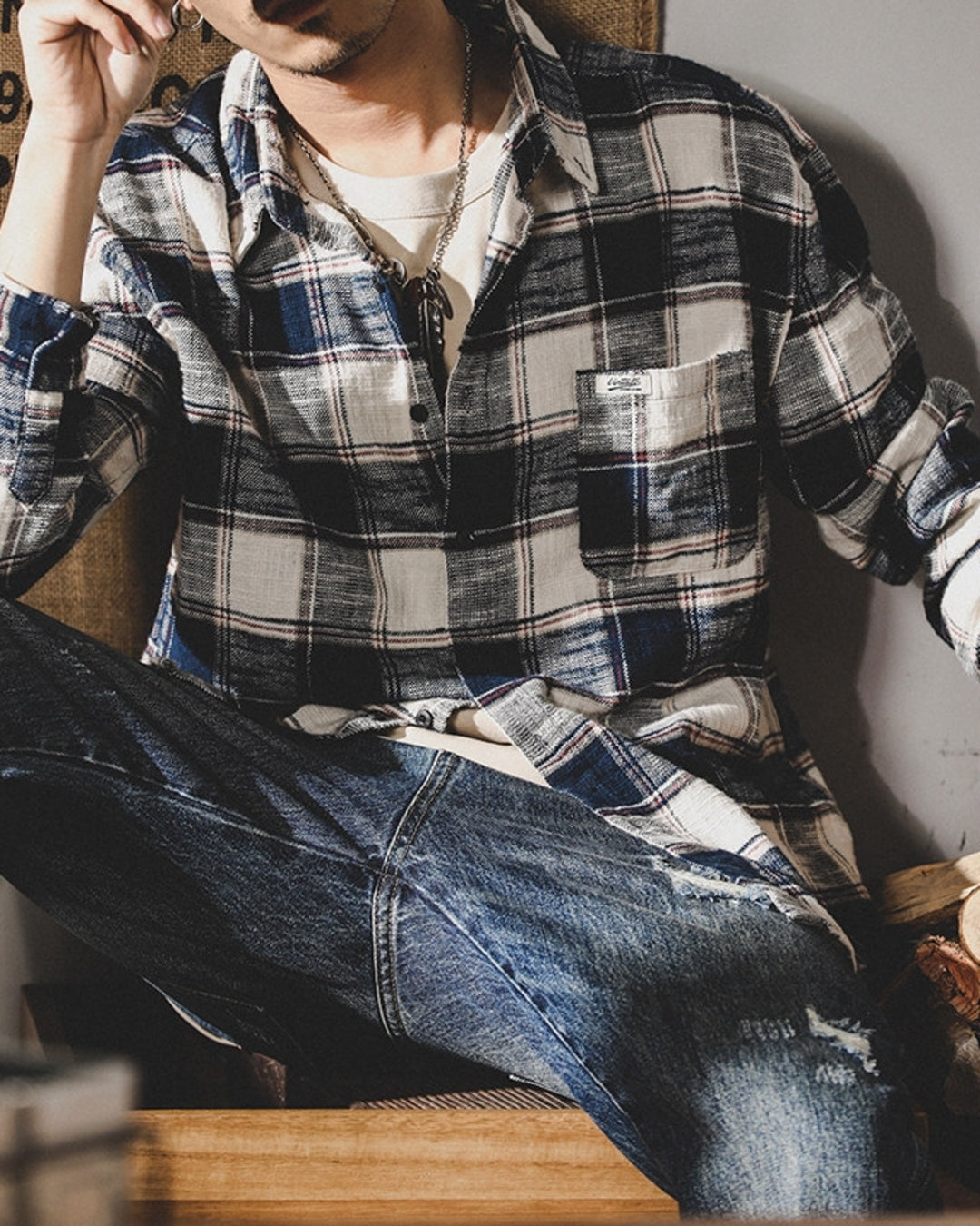 【M-3XL】vintage plaid long sleeve shirt 【ACT0295】