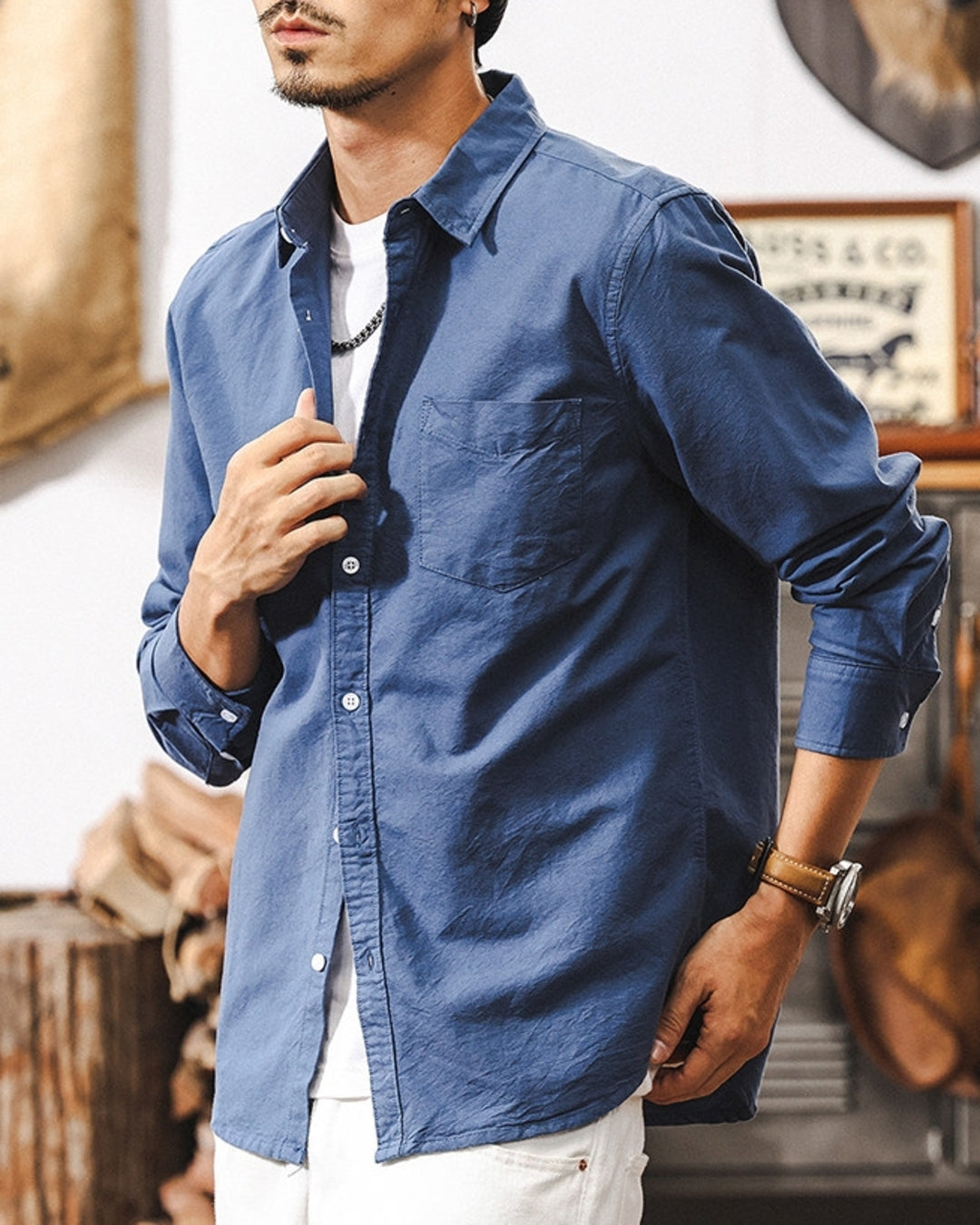【M-3XL】casual washed solid long sleeve shirt 【ACT0296】