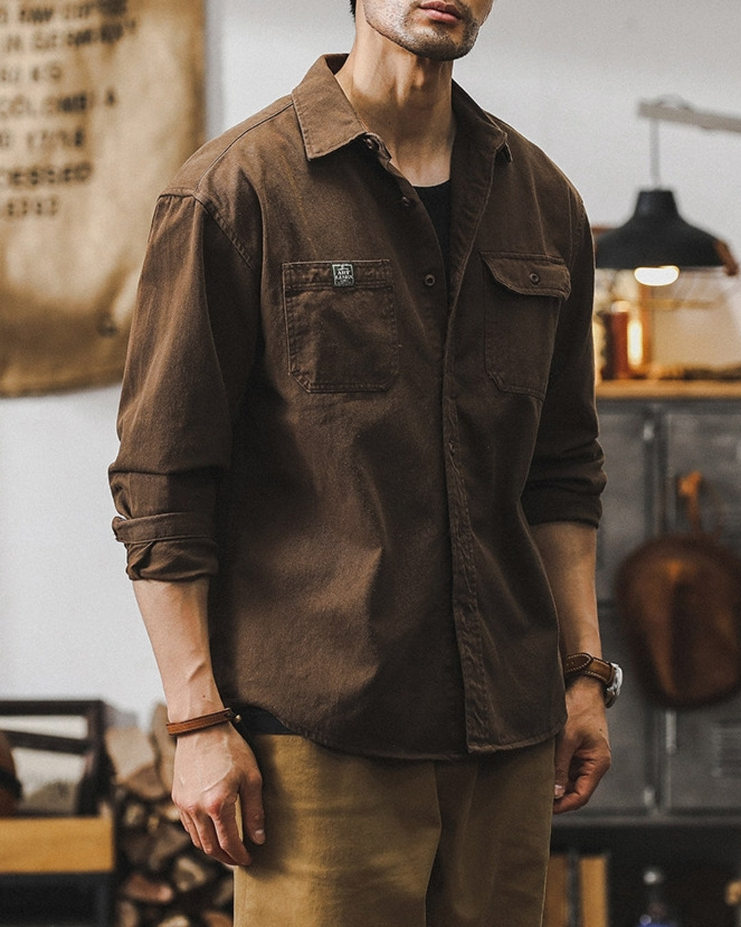 【M-4XL】heavyweight workwear casual long shirt 【ACT0298】