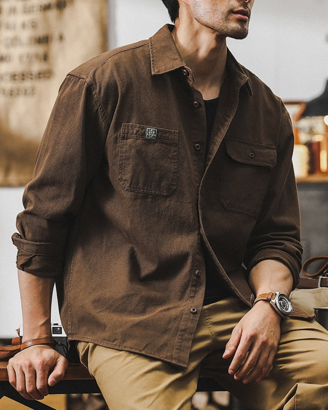 【M-4XL】heavyweight workwear casual long shirt 【ACT0298】